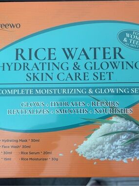 Rice Water Hydrating & Glowing Skin Care Set by - Turquoise/Orange